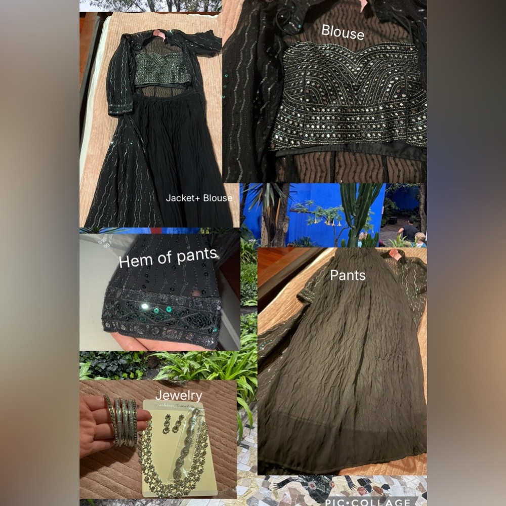 Black Embellished Jacket and Blouse Set for Reception